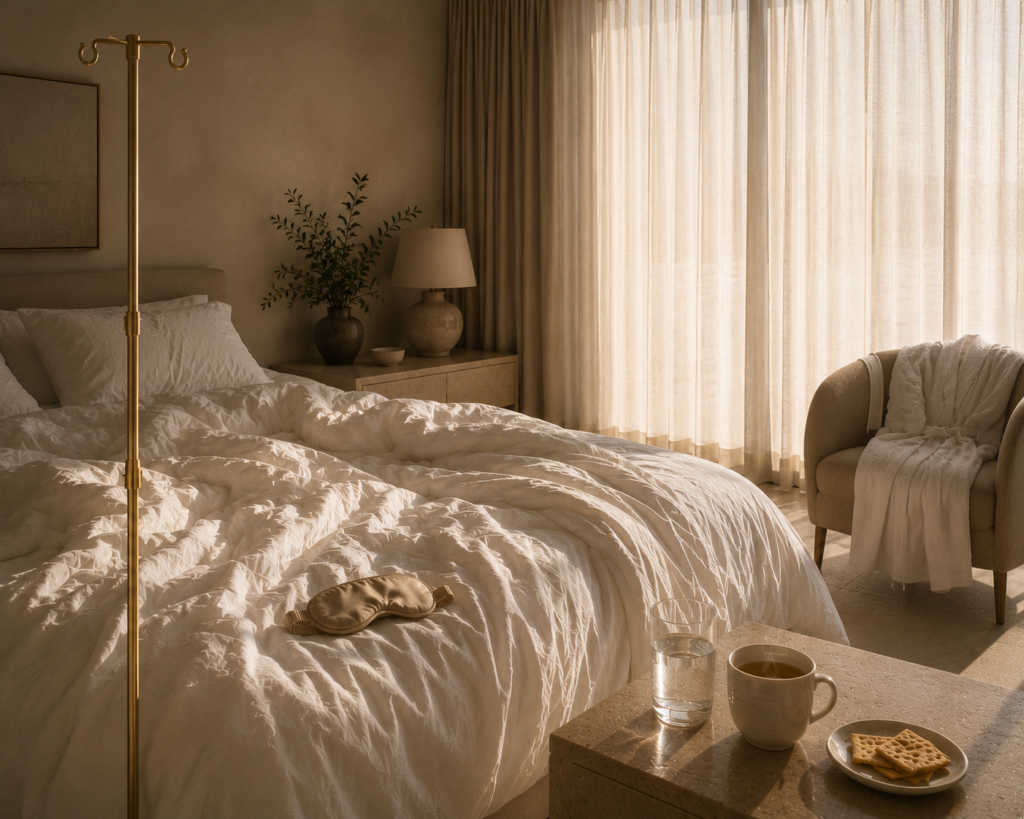 Mobile IV hydration in a Cape Town hotel room by Skye Health.